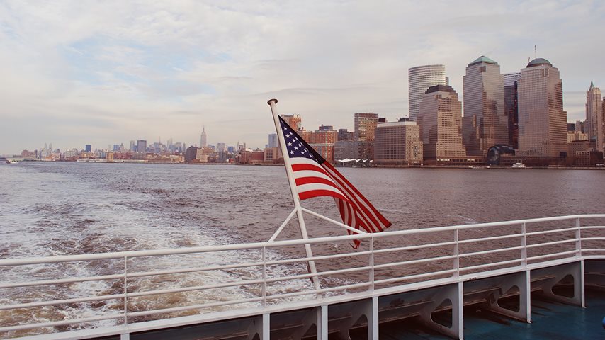 USA båd og flag